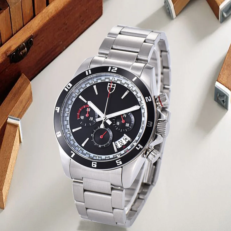New Chronograph pointer Watch Men 43mm 316L Stainless Steel Quartz Japanese Movement VK63 Case Multi-function 02
New Chronograph pointer Watch Men 43mm 316L Stainless Steel Quartz Japanese Movement VK63 Case Multi-function 02