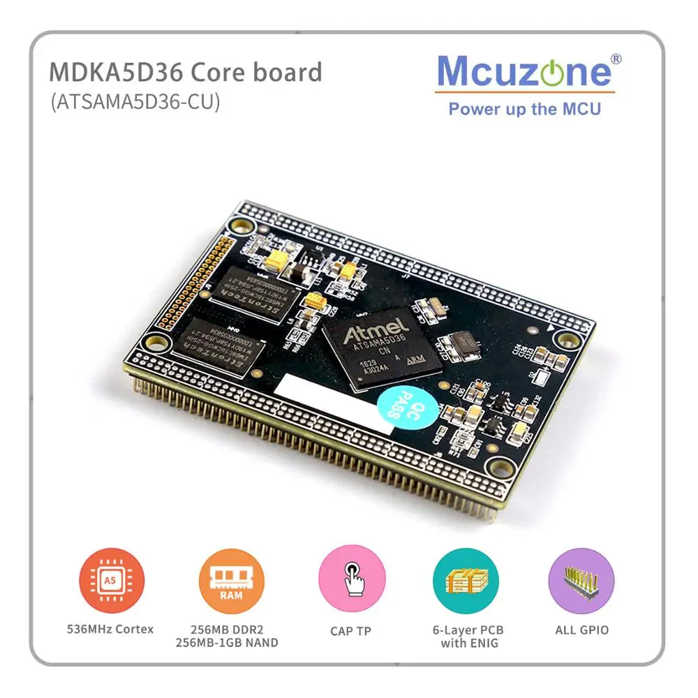 MDKA5D36 Coreboard, Industrial grade ATSAMA5D36 536MHz CPU, 256MB DDR2, 256MB NAND, High speed USB, ISI, Dual Ethernet, 6xUART
MDKA5D36 Coreboard, Industrial grade ATSAMA5D36 536MHz CPU, 256MB DDR2, 256MB NAND, High speed USB, ISI, Dual Ethernet, 6xUART
