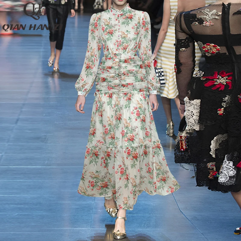 Qian Han Zi designer fashion runway maxi dress Women's lantern sleeves vintage Flower print Slim Buttons elegant Long dress
Qian Han Zi designer fashion runway maxi dress Women's lantern sleeves vintage Flower print Slim Buttons elegant Long dress