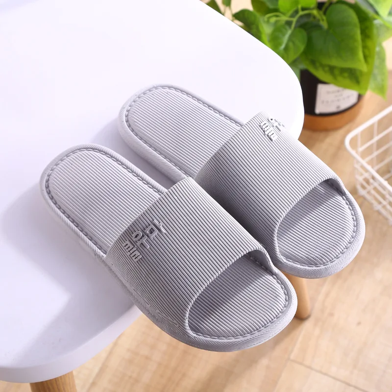 Home Couple's Bathroom Bath Slippers Female Simple Korean-Style Home Indoor Floor Soft Bottom Non-Slip Slippers Men Women Shoes