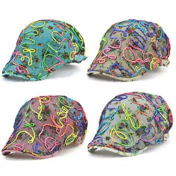 Women Floral Lace Beret Cap Mesh Rainbow Strip Newsboy Flat Duckbill Peak Hat 
Women Floral Lace Beret Cap Mesh Rainbow Strip Newsboy Flat Duckbill Peak Hat
