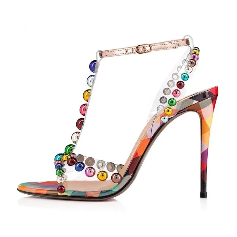 Muti-color Print PVC Women Sandals Sprinkled String Bead High Heel Gladiator Sandals Shoes Ankle Strap Wedding Shoes Bride
Muti-color Print PVC Women Sandals Sprinkled String Bead High Heel Gladiator Sandals Shoes Ankle Strap Wedding Shoes Bride
