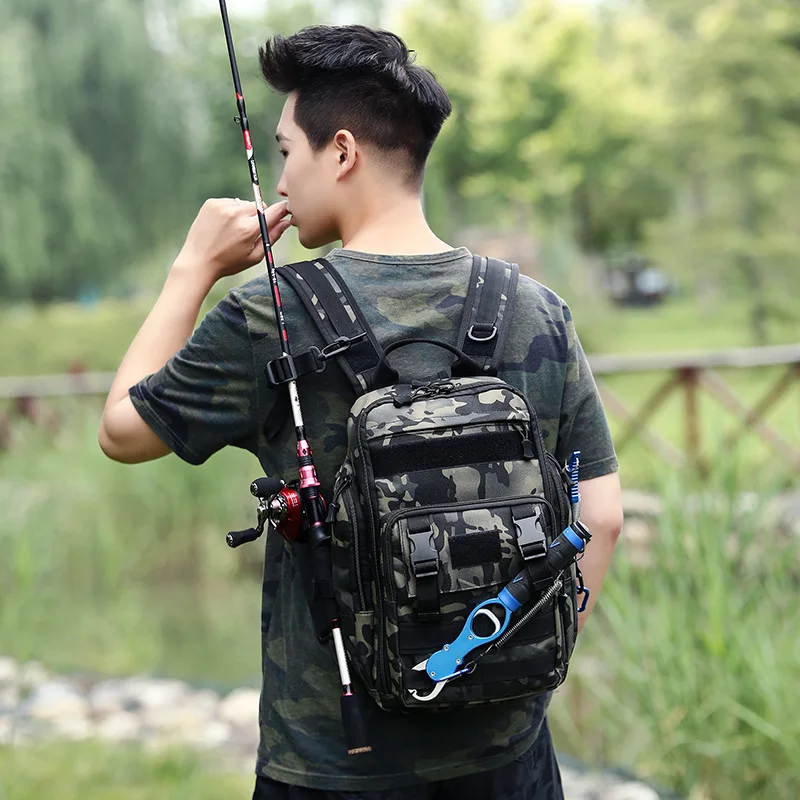 Multifunctional Fishing Bag Portable Pole Reel Lure Tackle Molle Military Tactical Backpack Shoulder Messenger Pack | Спорт и
