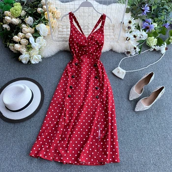 Polka Dot Red Dress Women Vintage Dresses Vestidos Mujer 2020 New Summer Double Breasted Midi Dress v-neck Backless Long Robe
Polka Dot Red Dress Women Vintage Dresses Vestidos Mujer 2020 New Summer Double Breasted Midi Dress v-neck Backless Long Robe