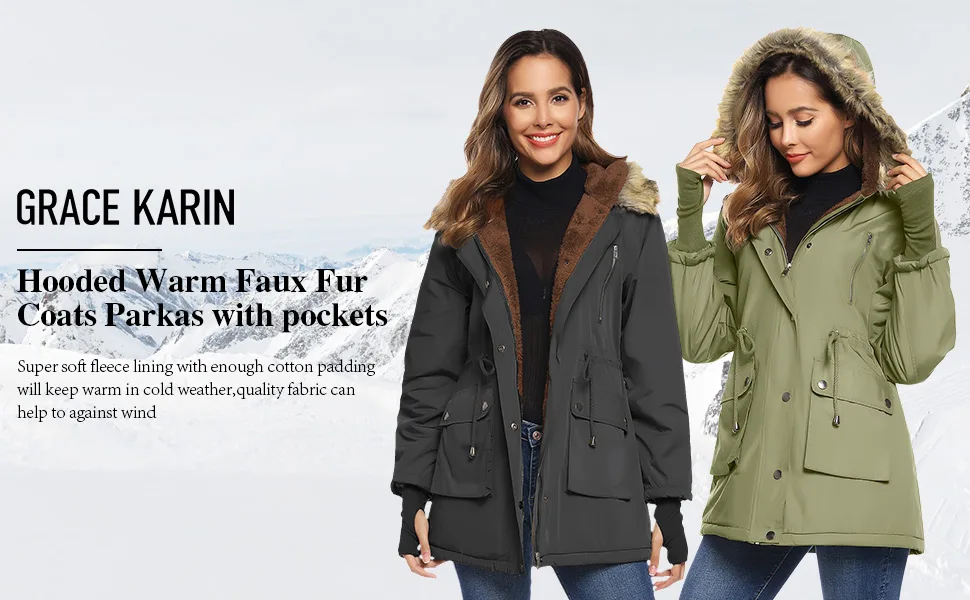 Grace Karin Women Parka Winter Warm Jacket Outwear Faux Fur Hooded Coat Fleece Lined Womens Winter Clothes Jacket and Coat Parka Grace Karin Women Parka Winter Warm Jacket Outwear Faux Fur Hooded Coat Fleece Lined Womens Winter Clothes Jacket and Coat Parka