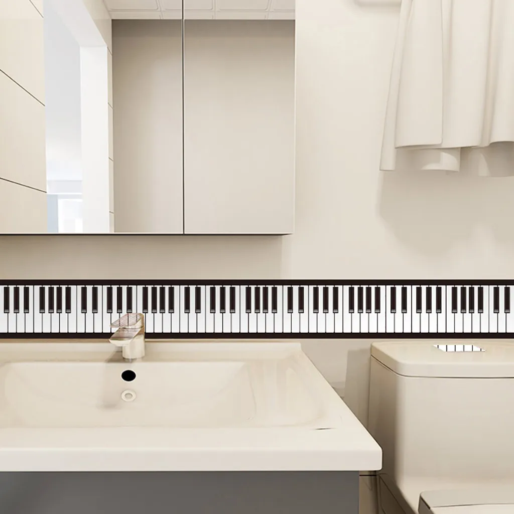 Фото 1 рулон водонепроницаемые черно-белые наклейки с клавишами пианино