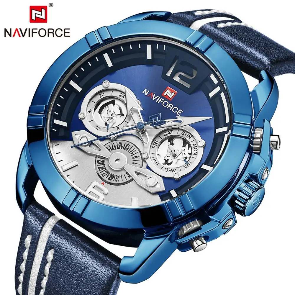2019 Men's Fashion Watch Men NAVIFORCE Quartz Analog Clock 3 Sub-dial Calendar Leather Strap Blue Mens Watches Top Brand Luxury
2019 Men's Fashion Watch Men NAVIFORCE Quartz Analog Clock 3 Sub-dial Calendar Leather Strap Blue Mens Watches Top Brand Luxury