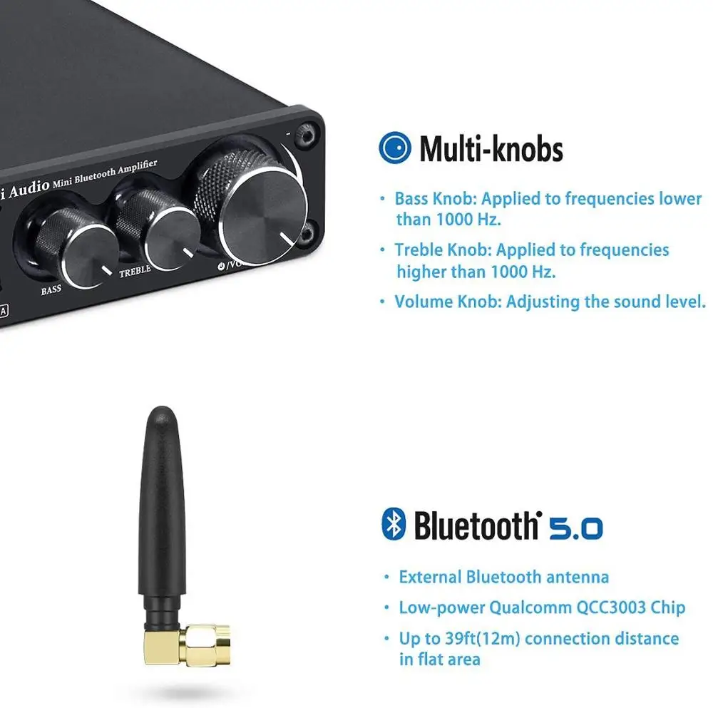 Fosi аудио Bluetooth 2 канальный звук Мощность стерео усилитель TPA3116D2 мини Hi Fi цифровой