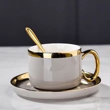 European Luxury Coffee Cup Set with Tray Office Gray Gold Rim Coffee Cup and Saucer Afternoon Cup and Saucer Spoon
European Luxury Coffee Cup Set with Tray Office Gray Gold Rim Coffee Cup and Saucer Afternoon Cup and Saucer Spoon