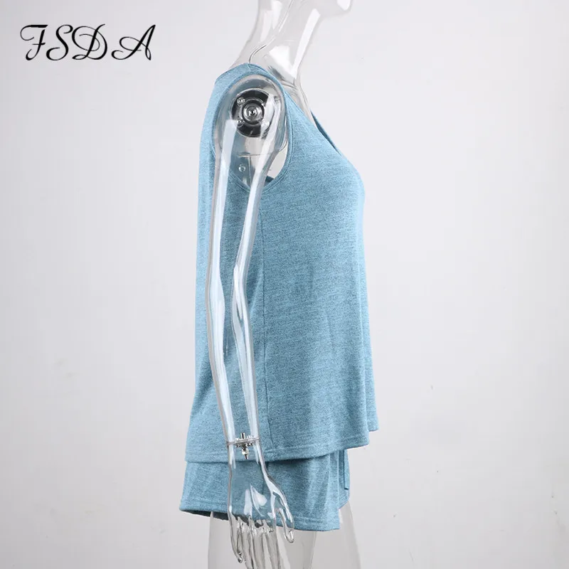 FSDA V Neck Knit Summer Sleeveless T Shirt And Shorts Casual Two Piece Women Sets Striped White Outfits