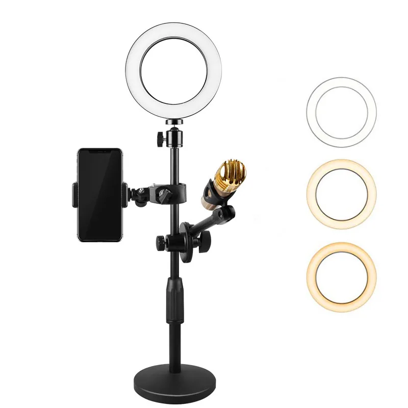 

Dimmable Camera Phone Fill Light 6Inch USB Photography LED Selfie Ring Lamp 16CM With Table Tripods For Makeup Video Live Studio