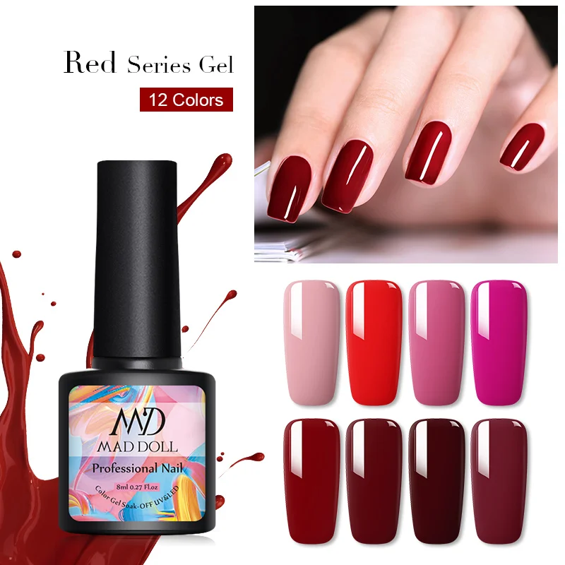 MD MAD DOLL 8 мл Гель лак красная серия цветной УФ гель для ногтей Одноцветный