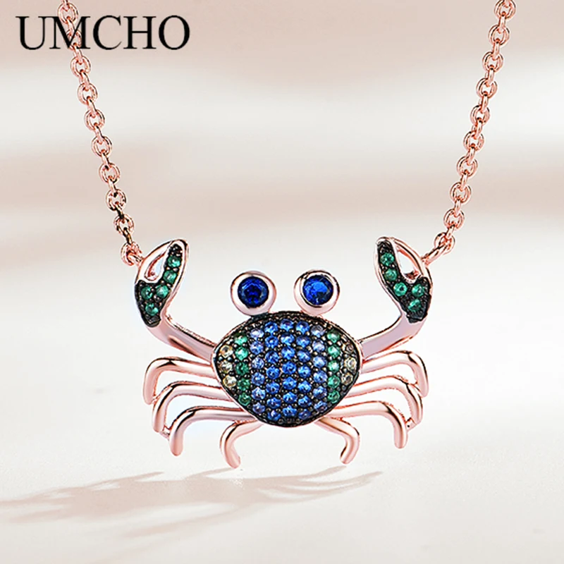 

UMCHO New Style 925 Sterling Silver Fashion Tiny Colorful Crab type For Women Pendant Jewelry Accessories Gift-C0430