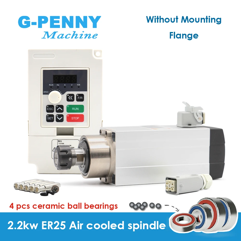 220v 2.2kw ER25 square air cooled spindle kit 4 pcs ceramic ball bearings without mounting flange & 220v 2.2kw inverter / VFD
220v 2.2kw ER25 square air cooled spindle kit 4 pcs ceramic ball bearings without mounting flange & 220v 2.2kw inverter / VFD