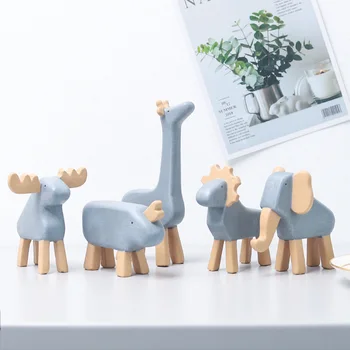 

Nordic Cartoon Resin Crafts Cute Animal Figurine Decorations Deer Giraffe Elephant Rhinoceros Lion Home Decor Kids Toy Gift