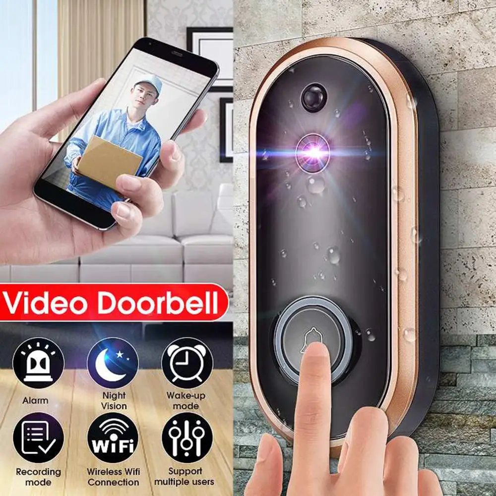 Wireless HD 1080P Visual WIFI Doorbell Infrared Night Vision Remote Home Monitoring Intercom Doorbell WakeUp Recording Mode Gold
Wireless HD 1080P Visual WIFI Doorbell Infrared Night Vision Remote Home Monitoring Intercom Doorbell WakeUp Recording Mode Gold