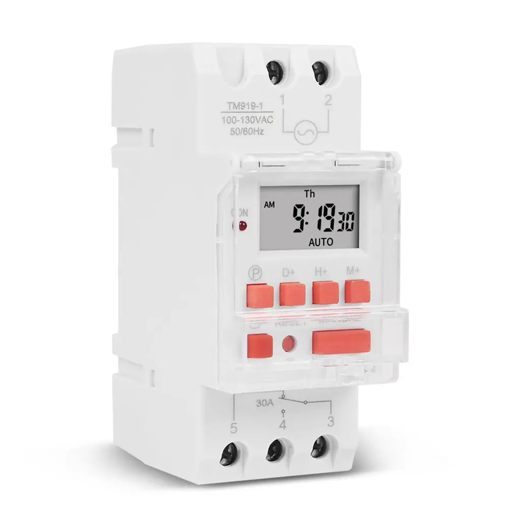 TM919B Electronic Weekly Programmable Digital Time Switch Relay Timer Control AC 110V 220V 24V 12V 5V 30(15)A Din Rail Mount
TM919B Electronic Weekly Programmable Digital Time Switch Relay Timer Control AC 110V 220V 24V 12V 5V 30(15)A Din Rail Mount