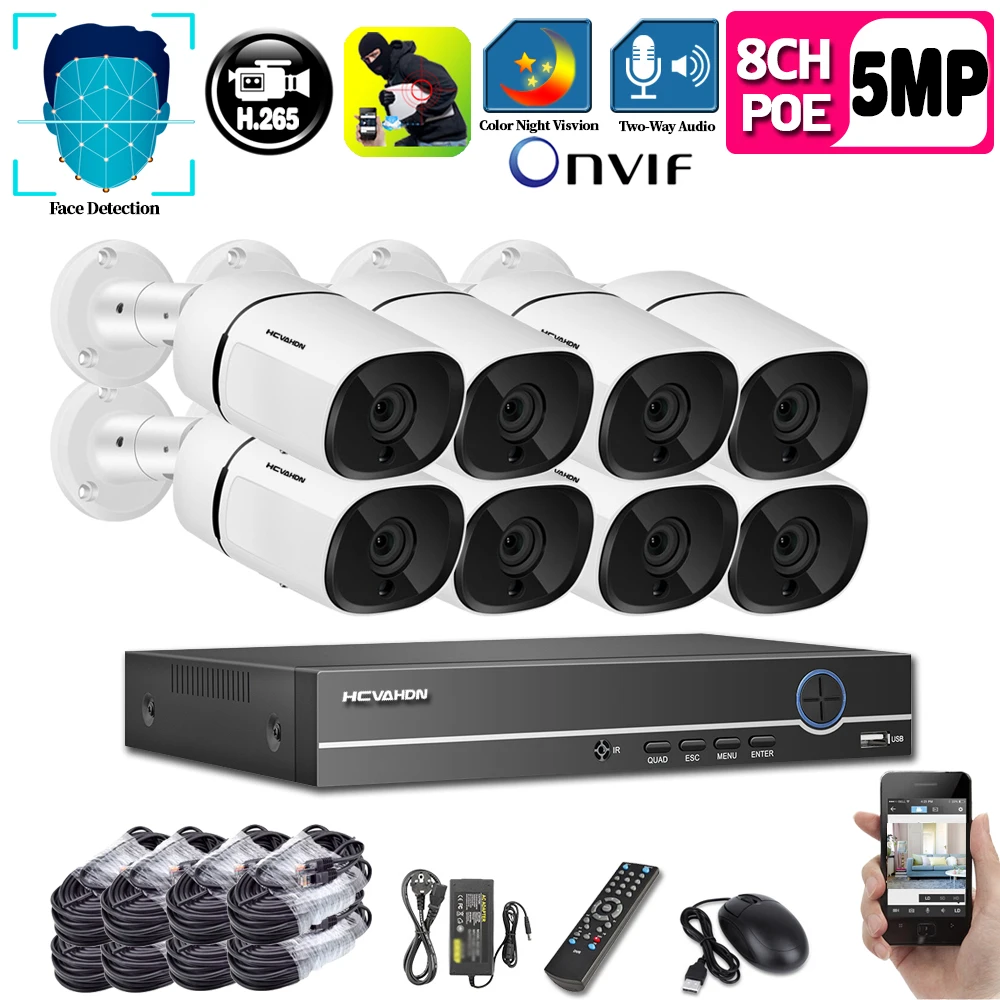 H.265 8CH 4CH 5MP POE NVR Kit CCTV Security System Two Way Audio AI IP Camera Outdoor P2P Video Surveillance Camera Set
H.265 8CH 4CH 5MP POE NVR Kit CCTV Security System Two Way Audio AI IP Camera Outdoor P2P Video Surveillance Camera Set