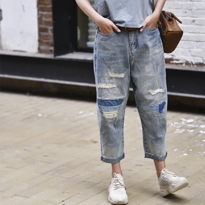 N3053 Korean version of loose broken patchwork color patch straight leg down pants seven points jeans woman
N3053 Korean version of loose broken patchwork color patch straight leg down pants seven points jeans woman