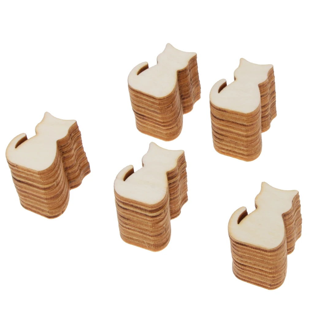 50pcs Unfinished Cat Cutout Wooden Slices Tags 3 X 2.2 X 0.2 Cm 50pcs Unfinished Cat Cutout Wooden Slices Tags 3 X 2.2 X 0.2 Cm