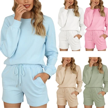 Women Plus Size Autumn 2 Piece Cotton Pajamas Set Long Sleeve O-Neck Pullover Tops Drawstring Pockets Shorts Solid Color Sleepwe
Women Plus Size Autumn 2 Piece Cotton Pajamas Set Long Sleeve O-Neck Pullover Tops Drawstring Pockets Shorts Solid Color Sleepwe