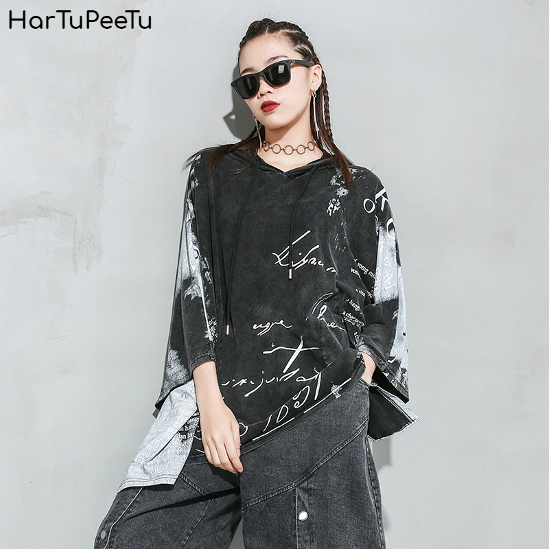 Oversize Tshirt Women Cotton 2020 Summer Plus Size Casual Tops Loose 3/4 Batwing Sleeve Print Letters Hooded Tees with Lace-up
Oversize Tshirt Women Cotton 2020 Summer Plus Size Casual Tops Loose 3/4 Batwing Sleeve Print Letters Hooded Tees with Lace-up