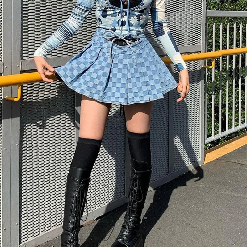 Punk Lace Up Plaid A Line Mini Skirts Women Summer Hollow Out High Waist Sexy Skirt Female Casual Cute Lolita Pleated Shorts
Punk Lace Up Plaid A Line Mini Skirts Women Summer Hollow Out High Waist Sexy Skirt Female Casual Cute Lolita Pleated Shorts
