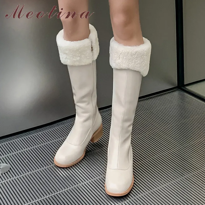 Meotina Genuine Leather Mid Heel Long Boots Women Shoes Round Toe Thick Heels Fashion Boots Zipper Knee High Boots Lady Beieg
Meotina Genuine Leather Mid Heel Long Boots Women Shoes Round Toe Thick Heels Fashion Boots Zipper Knee High Boots Lady Beieg