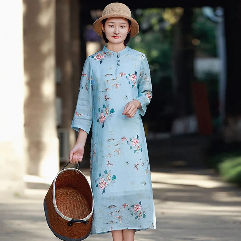 Spring Women Fashion Stand Floral Print Retro Cheongsam Dress 2020 New Loose Comfortable Nine Points Sleeve Dresses
Spring Women Fashion Stand Floral Print Retro Cheongsam Dress 2020 New Loose Comfortable Nine Points Sleeve Dresses