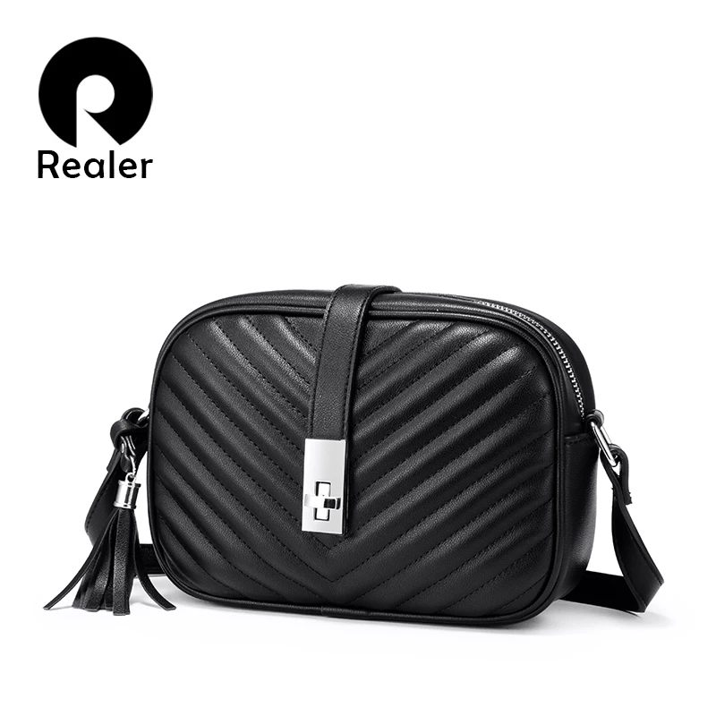 

Realer women bag shoulder bags for women 2020 striped Flap crossbody bags female small black square bag PU leather with tassel