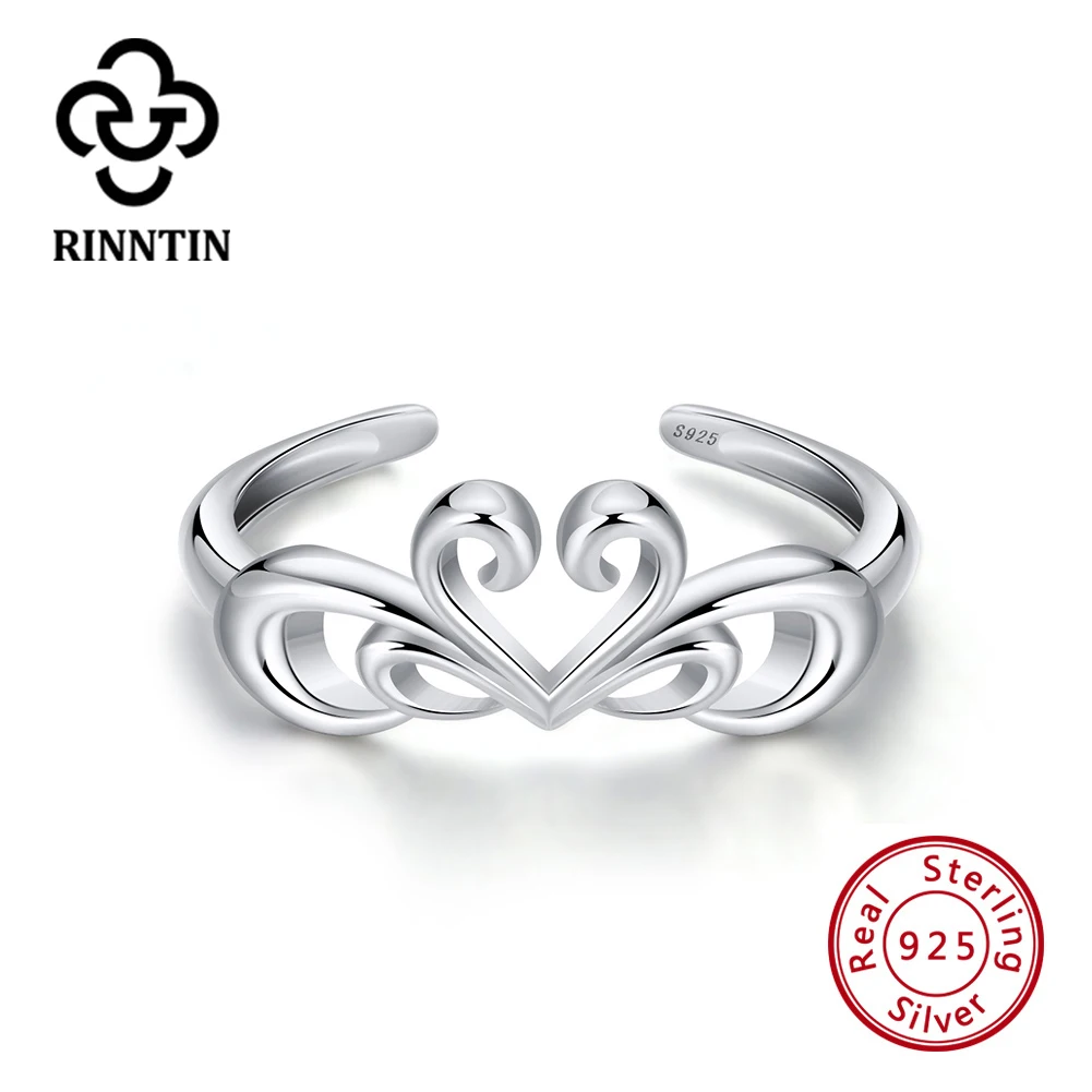 Фото Rinntin 925 Серебряное пустое сердце кольцо для женщин Король любви обручальные