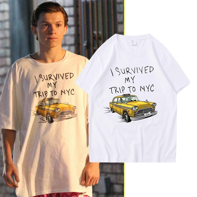 Avengers 3 Spider-man T-Shirts Tom Holland Same Style Tees I Survived My Trip To NYC Print Tops Unisex Casual Cotton Streetwear
Avengers 3 Spider-man T-Shirts Tom Holland Same Style Tees I Survived My Trip To NYC Print Tops Unisex Casual Cotton Streetwear