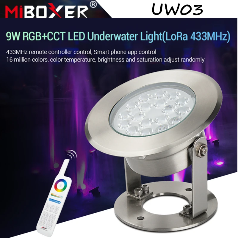 Светодиодный подводный светильник MiBoxer UW03 9 Вт RGB + CCT (LoRa 433 МГц) умная лампа с