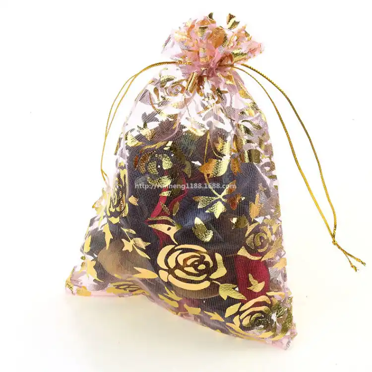 gift bag bronze rose organza candy wedding jewelry small organza