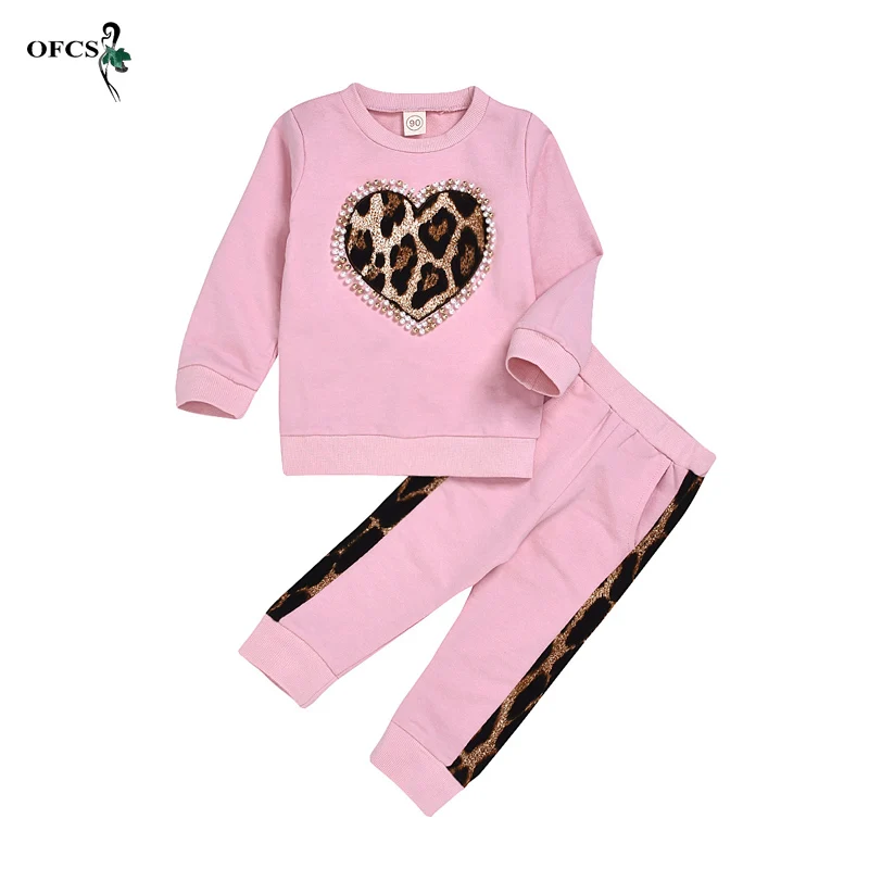 

New 18M-6T Kids Baby Girls Clothes Set Spring Children Leopard Tracksuits Long Sleeve Hoodies Sweatshirts+Pants Toddler Outfits