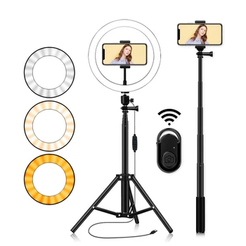 10" LED Selfie Ring Light 3200-5600kUSB Dimmable Phone Ring Lamp with Tripod Stand Holder Bluetooth Remote Control for Live
10" LED Selfie Ring Light 3200-5600kUSB Dimmable Phone Ring Lamp with Tripod Stand Holder Bluetooth Remote Control for Live