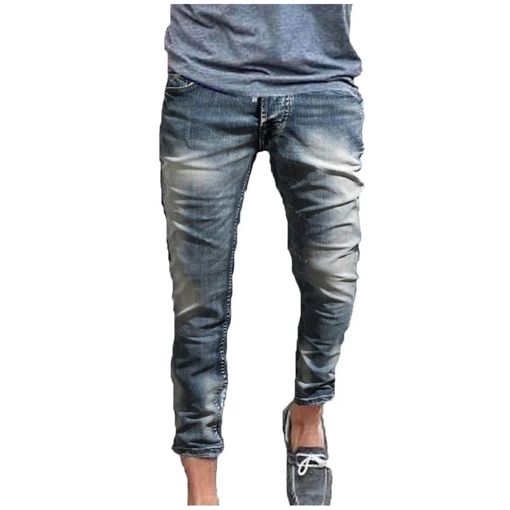 Рваные джинсы для мужчин модные обтягивающие с потертостями узкие эластичные