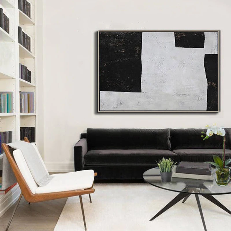 Geometric Art Canvas Painting, Large Horizontal Canvas Art, Black and white Minimalist Modern Art 
Geometric Art Canvas Painting, Large Horizontal Canvas Art, Black and white Minimalist Modern Art