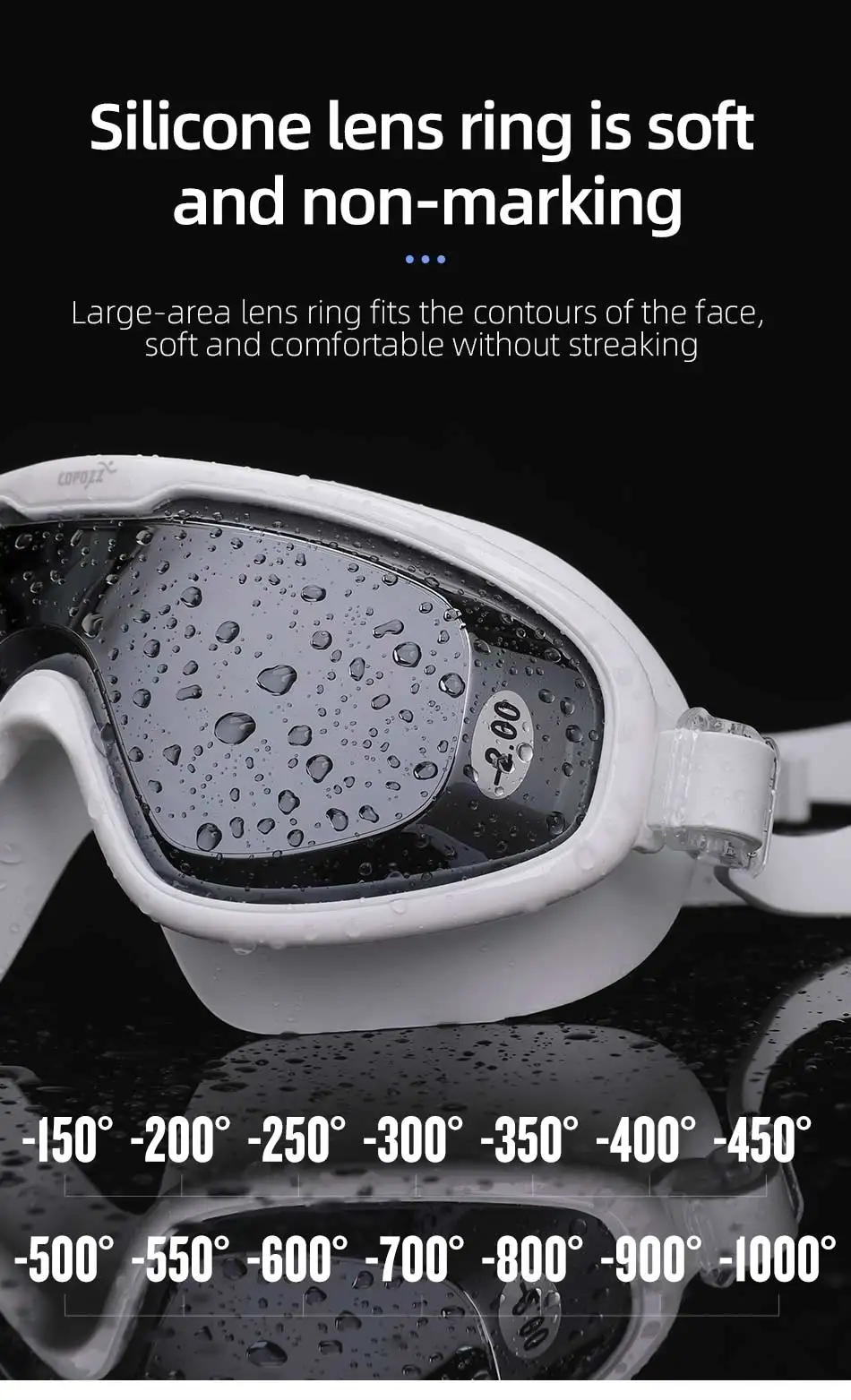 COPOZZ Professional Waterproof Soft Silicone Glasses Swim Eyewear Anti-Fog UV Adult One-piece Swimming Goggles for Men Women COPOZZ Professional Waterproof Soft Silicone Glasses Swim Eyewear Anti-Fog UV Adult One-piece Swimming Goggles for Men Women