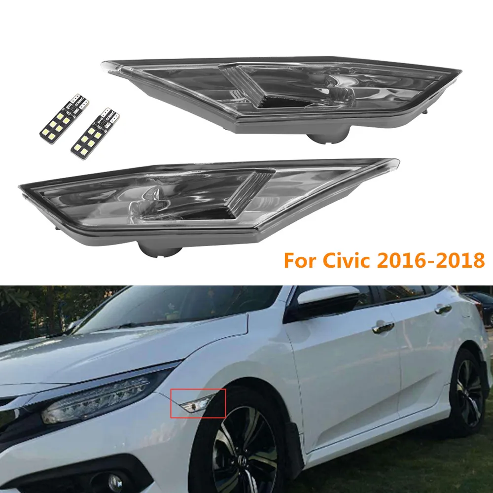 2pcs Smoked Side Marker Signal Lights Marker Lamp Lens with T10 LED Bulbs For Honda For Civic 2016 2017 2018 (American version)
2pcs Smoked Side Marker Signal Lights Marker Lamp Lens with T10 LED Bulbs For Honda For Civic 2016 2017 2018 (American version)