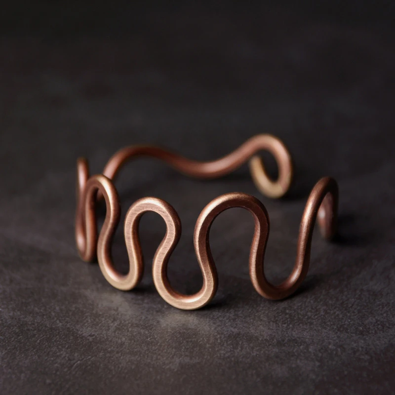 

Solid Copper Wave Metal Handcrafted Bracelet Rustic Vintage Punk Cuff Bangle Viking Handmade Jewelry Unisex Accessories