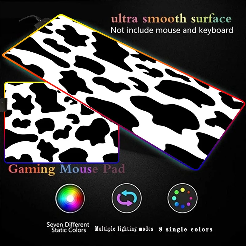 White Black Cow LED RGB Gaming Mouse Pad Large Gamer Mousepad USB Backlit Rainbow Non-Slip Rubber Computer Mat Keyboard Desk Pad
White Black Cow LED RGB Gaming Mouse Pad Large Gamer Mousepad USB Backlit Rainbow Non-Slip Rubber Computer Mat Keyboard Desk Pad
