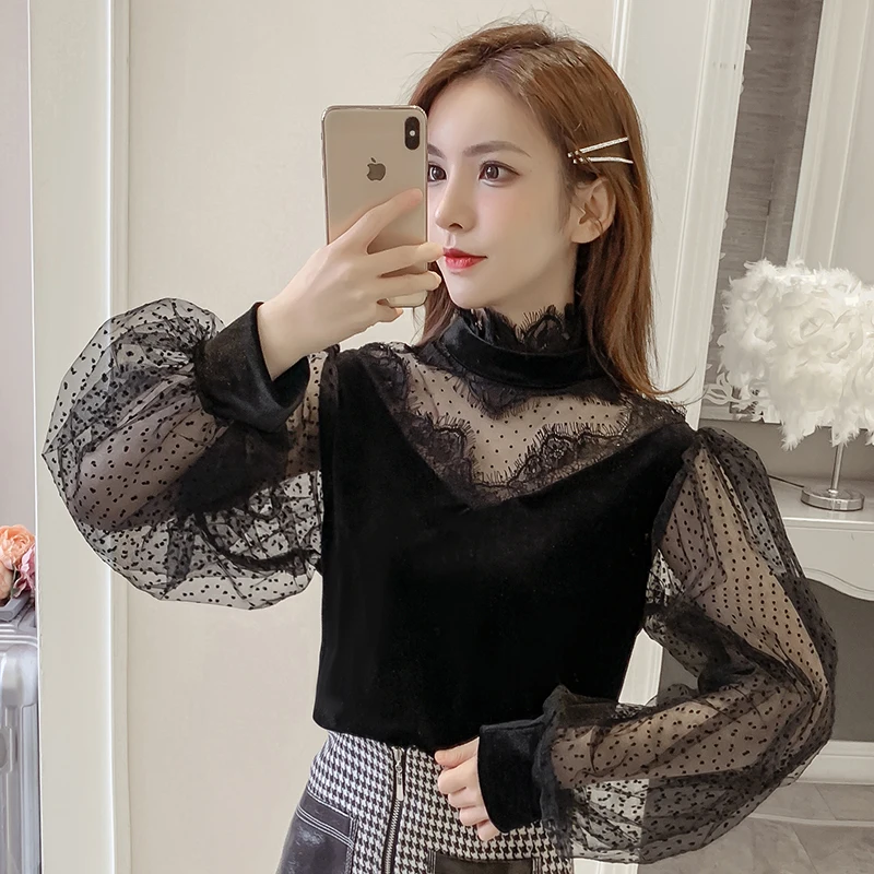 COIGARSAM Casual Full Sleeve blouse women Spring Chiffon Straight Mesh O-Neck blusas womens tops and blouses Black Apricot 6100
COIGARSAM Casual Full Sleeve blouse women Spring Chiffon Straight Mesh O-Neck blusas womens tops and blouses Black Apricot 6100