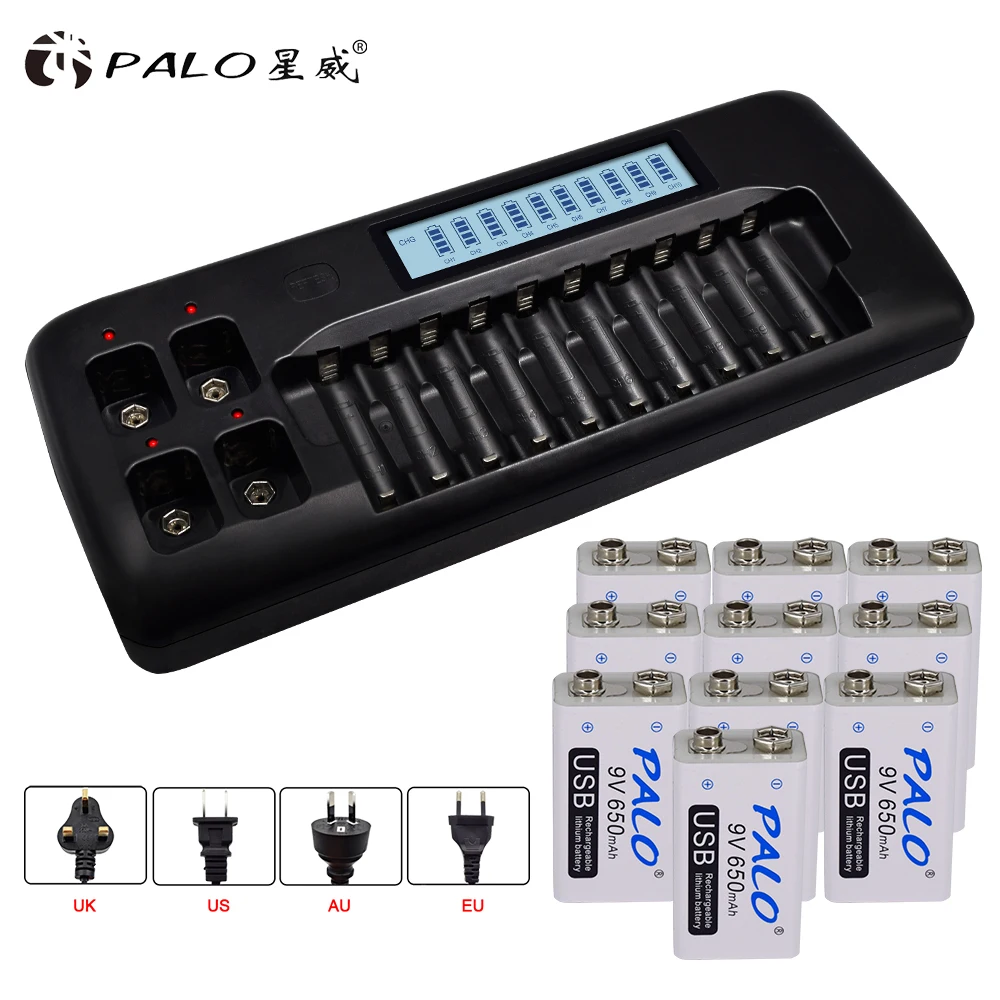 PALO 9V Li Charger battery charger for 3.7V/9v LI-ION batteries aa aaa ni-mh ni-cd rechargeable battery with 10pcs 9V LI battery
PALO 9V Li Charger battery charger for 3.7V/9v LI-ION batteries aa aaa ni-mh ni-cd rechargeable battery with 10pcs 9V LI battery
