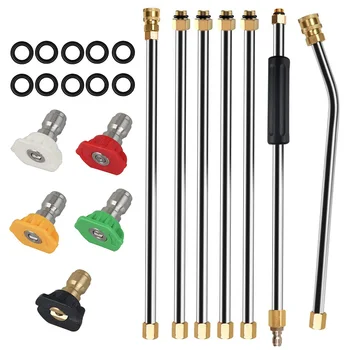 

7pcs Stainless Steel Pressure Washer With Spray Nozzle Lance Replacement Universal Rod Durable Rustproof Tool Extension Wand Set