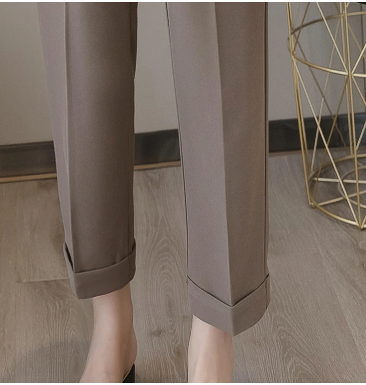 Hec49d8dc2a7a460c9f3e99295e5a3a88c - Spring / Autumn Korean High Waist Pockets Ankle-Length Straight Pants with Belt