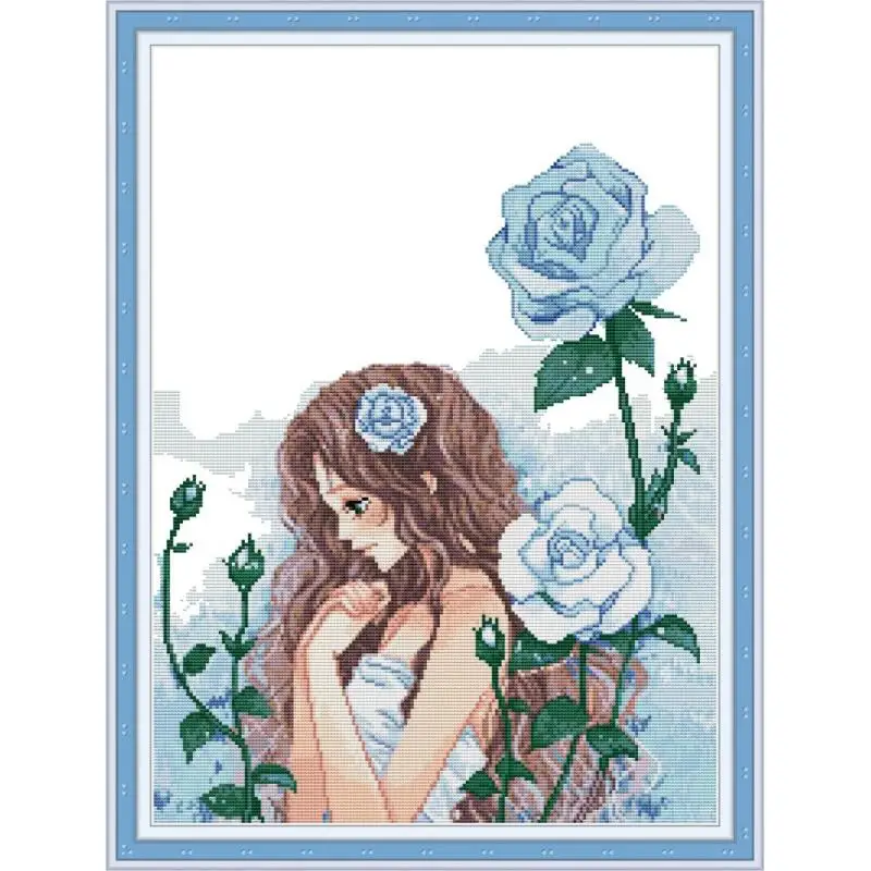 Maiden & blue rose Набор для вышивания крестиком DMC 14CT Печать на холсте DIY Подарок
