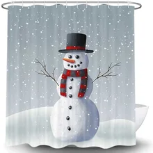 

Christmas Snowman Shower Curtain Winter Holiday Snowfield Snowflake Merry Christmas Waterproof Bathroom Fabric Bath Curtain