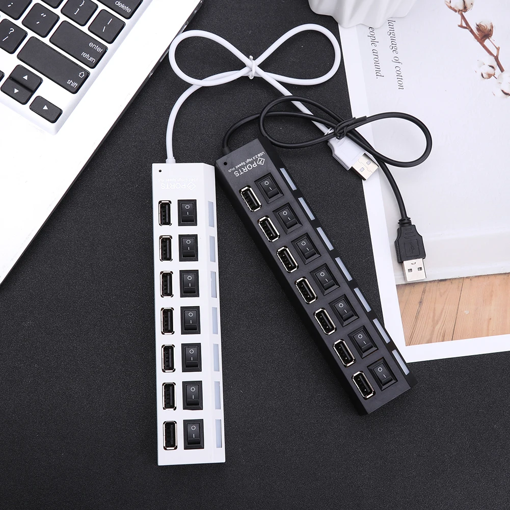 Фото With 7 Ports USB 2.0 High-Speed Hub Multi Splitter Use Power Adapter Multiple Expander with Switch for PC Laptop | Компьютеры и офис
