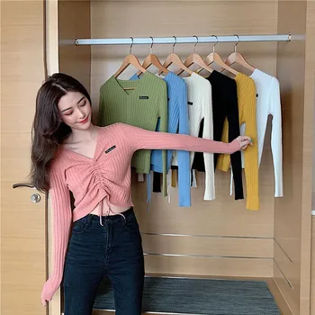 Women V-neck Sweater Letter Print Slim Drawstring Sweater Soild Color Drawstring Long Sleeve Tops
Women V-neck Sweater Letter Print Slim Drawstring Sweater Soild Color Drawstring Long Sleeve Tops
